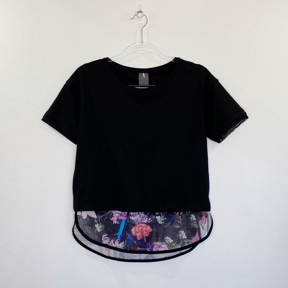 Calia by Carie Underwood Flow T-Shirt Sz XS Black Short Sleeve Workout Sheer Hem - Picture 1 of 10